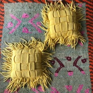 Vintage crochet yellow pillow pair
